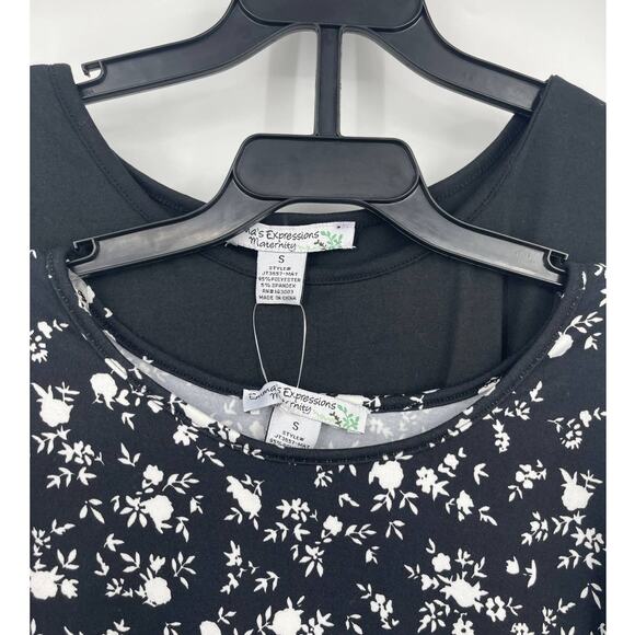 Emma's Expressions Maternity 2 Pack Long Sleeve Black Floral Shirts Tops NEW Sm - Picture 3 of 9